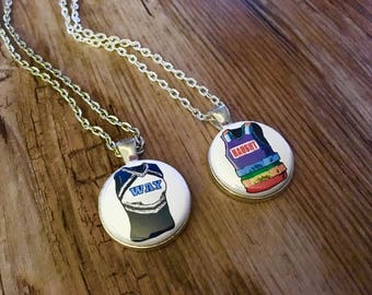 Wayhaught Necklace Set, Wynonna Earp Gift, Waverly Earp, Nicole Haught, lesbian fandom, bulletproof vest, cheerleader uniform, lgbt jewelry