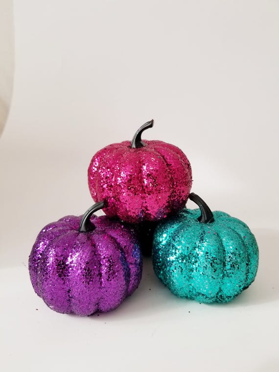 4 MINI GLITTER PUMPKINS Faux Foam Glittered Pumpkin Halloween Decor Hot