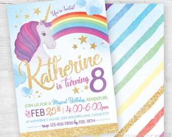 Unicorn Invitation, Unicorn Birthday Invites, Unicorn Party Invitations, Unicorn Invite, Rainbow Unicorn Invitation, Unicorn Birthday Party