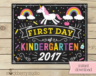 Unicorn First Day of Kindergarten Sign - Girl 1st Day of Kindergarten Sign - First Day of School Sign Printable - Instant Download