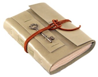 Light Sage Green Journal - Tea Stained Paper - Skeleton Key - Ready to Ship - Travel Journal - Green Journal - Art Notebook - Sketchbook -