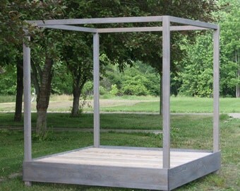CbRnN1 Platform Solid Hardwood Canopy Bed with side boards overlapping posts - natural color