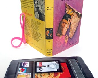 Hide your tablet in vintage Nancy Drew book with purple pink cover, psychedelic lining, Fits Kindle Fire, Paperwhite, HD6, Galaxy Tab, Nook