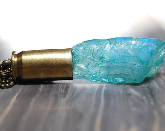 Aqua Aura Quartz Crystal Bullet Necklace
