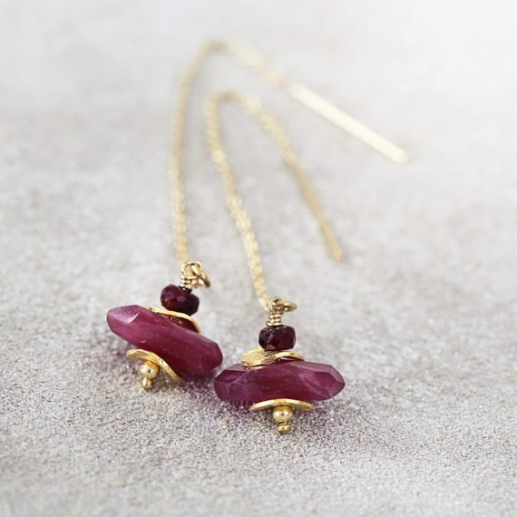 Ruby Threader Earrings - Long Ruby Earrings