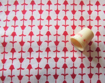 red and white floral print vintage cotton fabric -- 36 wide by 1 yard