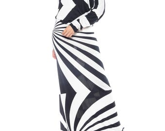 Silk Jersey Black And White Op Art Gown Size: 2-6