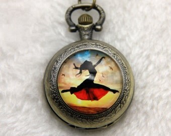 Necklace Pocket watch dance with birds