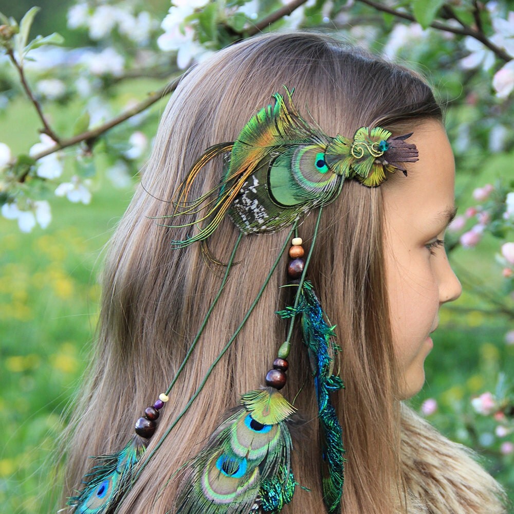 Feather Hair Clip Peacock Feather Hair Clip Green Feather Hair