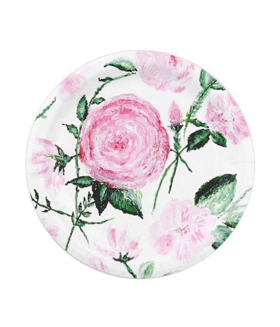 Floral Rose Paper Plates rose paper plates pink floral