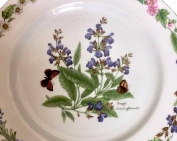 Royal Worcester Herbs Salad Plate, Sage, Fine Porcelain, Green Trim, Replacement Dish, Botanical Florals, Discontinued China, Malvern