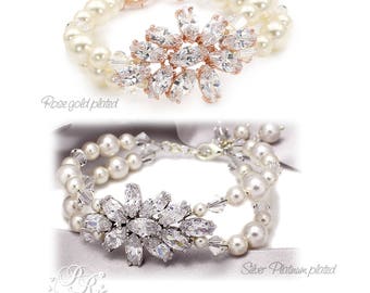 Wedding Bracelet Swarovski Pearl Zirconia Bridal Bracelet Wedding Jewelry Bride bracelet Bridesmaid bracelet Wedding Accessories Sasa Ava