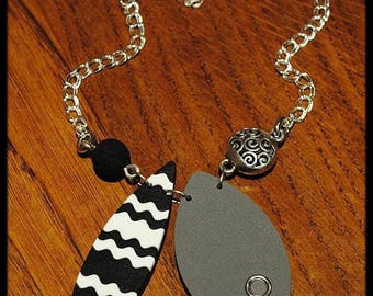 Necklace black gray and white modern polymer