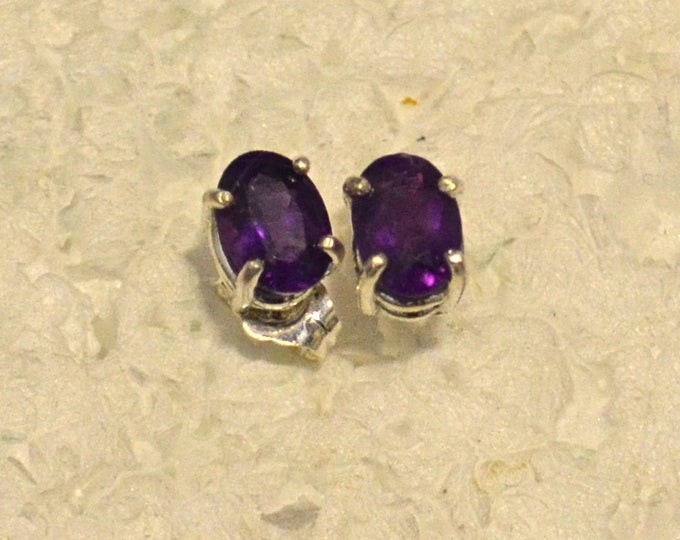 Amethyst Earrings, 7x5mm, Natural, Set in Sterling Silver E1078