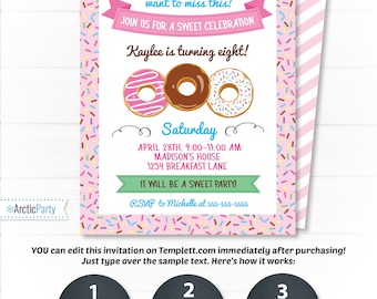 Donut Party Invitations - Donut Themed Party Invitation - Donut Party Supplies - Donut Birthday - INSTANT Access to Files! - Edit from Home