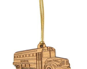 Wood School Bus Ornament
