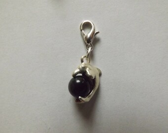 charm's hook Dolphin black CatEye glass bead charm