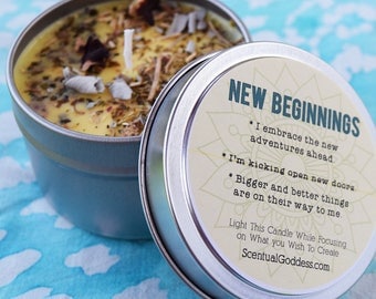 NEW BEGINNINGS Intention Herbal Candle - Start a New Chapter - Welcome New Opportunities Open New Doors Transform Rise Up