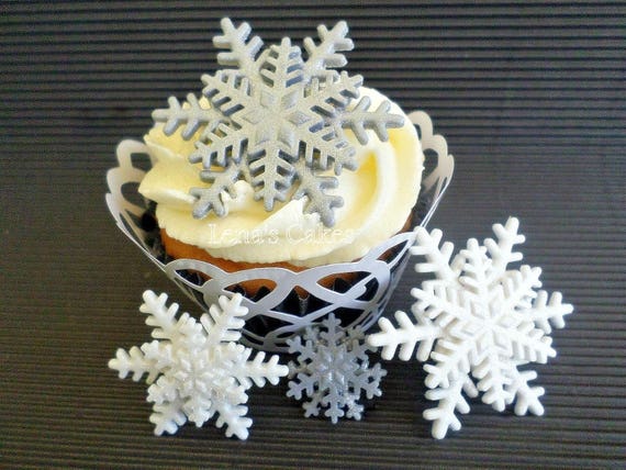 24 Edible Fondant Snowflakes Cake Cupcake Topper Frozen