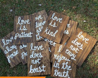 Wedding Aisle Signs, Set of 10, Corinthians 13 Signs, Love is Patient/Love is kind/Love never fails, Wooden Wedding Ceremony signs