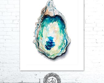Oyster Watercolor Oyster Shell Print Beach Art