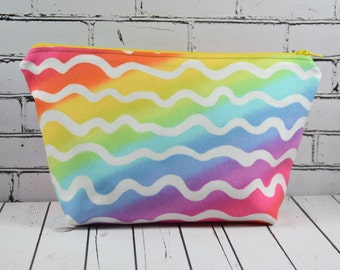 Rainbow Zip Pouch, Zig Zag Make Up Bag, Cosmetic Bag