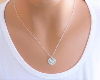 Dainty Disc Necklace - Sterling silver disc dangling on a delicate Sterling silver chain, Simple Necklace, Circle Necklace, KR 018