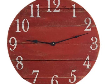 Red Clock- Farmhouse Clock- Reclaimed Clock- Small Wood clock-Wall Clock-Rustic Clock -Number Clock-Pallet Clock- Round Clock