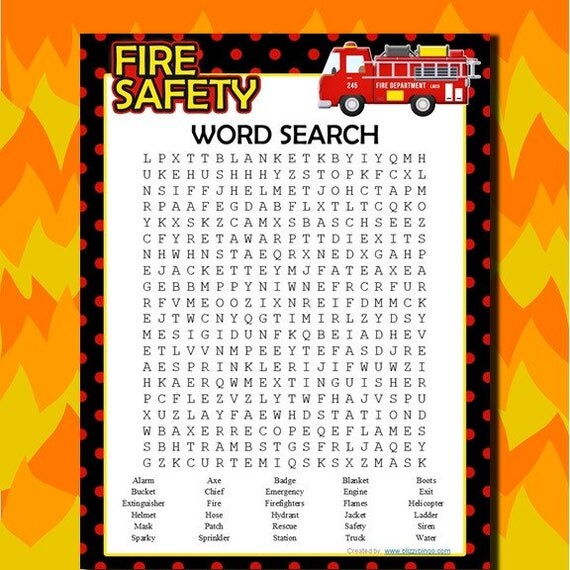 Fire Safety Word Search Printable PDF