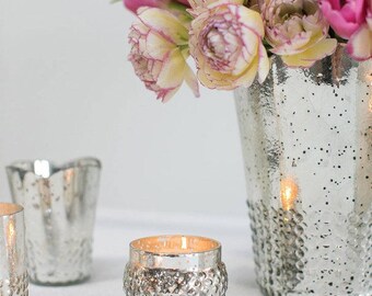 Faux Silver Mercury Glass Votive Candleholder Candle Holder Gold Mercury Glass Distressed Votives Wedding Decor Centerpiece Centrepiece