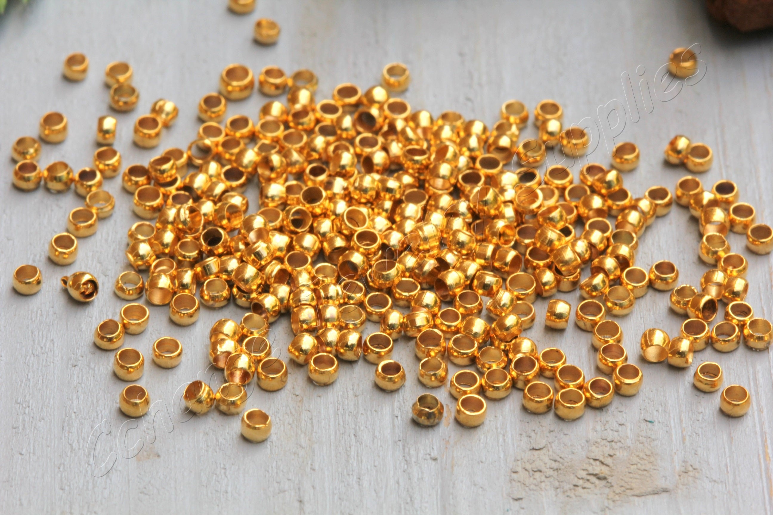 100 pcs Gold Crimp Beads, 2mm Gold Crimp Beads, 24k Shiny Gold Plated
