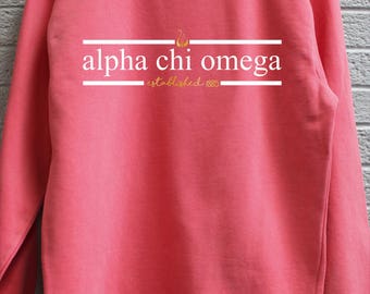 Alpha Chi Omega Comfort Color Sweatshirt with Press on Design