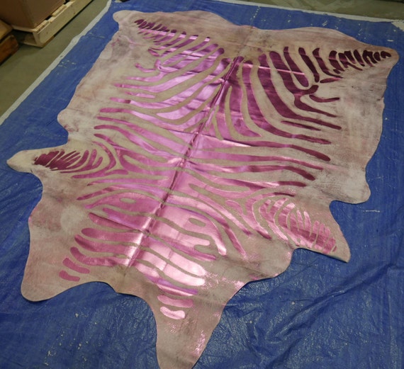 Pink Cowhide Rug 7' X 6' XXL Cow Hide Rug Metallic