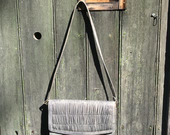 Gray eel skin clutch purse with ruching 1980s leather
