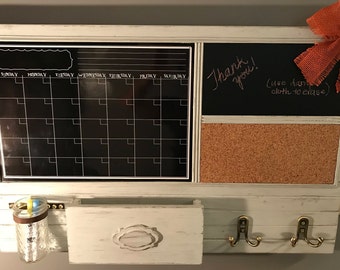 Ultimate Command Center: Large Chalkboard Calendar, Chalk Message Board, Cork Board, Key Hooks and Mail Holder