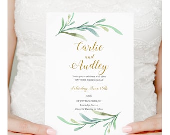 Greenery Wedding Invitation Template | Garden Invitation, Printable Wedding Invitation Template Greenery | Edit in WORD or PAGES