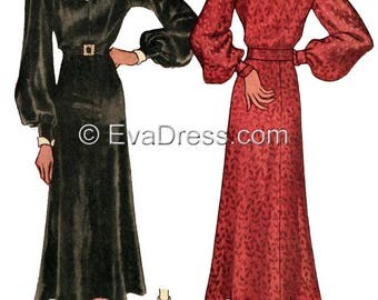 1936 Unique Shirtwaist Dress Pattern by EvaDress