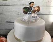 Ravenclaw BRIDE and GROOM with Boba Feat Helmet. Harry Potter & Star Wars Cake Topper