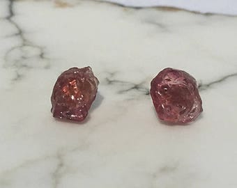 Raw Pink Tourmaline Stud Earrings, Tourmaline Earrings, Tourmaline Jewelry, Watermelon Tourmaline, Pink Tourmaline, Raw Tourmaline