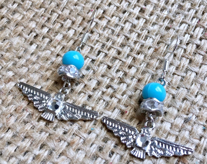 Thunderbird Earrings, Totem Earrings, Tribal Bird Earrings, Thunderbird Totem, Cowgirl Earrings, Native American, Blue Bird Earrings, OOAK