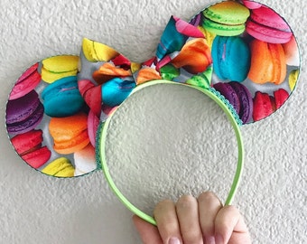 READY TO SHIP Macaron Cookie Minnie Mouse Ears, Colorful Fabric Mickey Mouse Ear Headband, One-of-a-kind Disney Ears