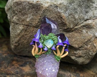 Faerie Spirit Quartz Mushroom Necklace • Witch Wicca Fairy Goddess Spiritual Pagan Reiki Energy Healing Crystal Clay Pendant