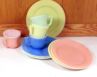 HAZEL ATLAS DISHES Little Hostess Dish Set 1950s Mid Century Collectible Moderntone Childrens Play Dishes Atlas Little Hostess Tea Set
