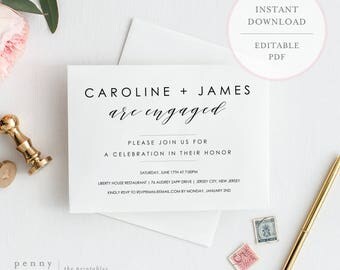 Engagement Party Invitation Printable. Calligraphy Engagement Invitation. Engagement Party. Engagement Invitation Template. (SH)