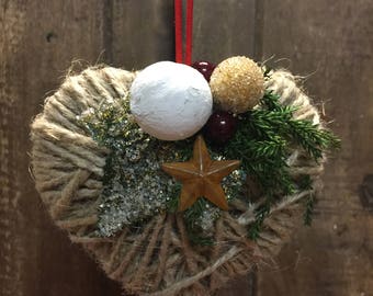 Twine Heart Christmas Ornament, Christmas Ornament, Tree Ornament