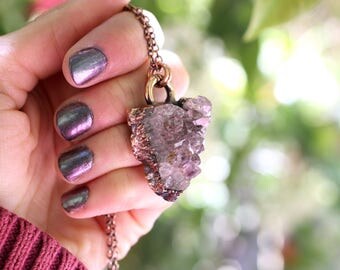 Raw Crystal Necklace Raw Amethyst Necklace Amethyst Crystal Cluster Necklace Amethyst Cluster Amethyst Pendant Healing Crystals and Stones