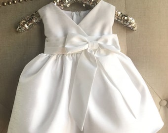 Baby Girl Christening Dress Baby White Baptism Dress ivory baptism dress Toddler christening gown large bow baby dress Mary jane baby dress