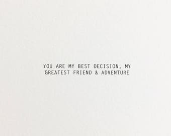 Best Decision love card, anniversary card for boyfriend, girlfriend birthday card for boyfriend, love cards, card for groom