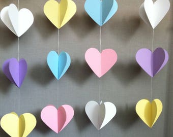 Pastel Hearts Garland - Unicorn Party - Rainbow Party - Girl Baby Shower - Bridal Shower Garland - Love Bunting - Sweets Table Decor - Heart