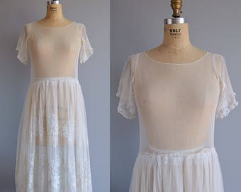 Tiphaine wedding dress - vintage 1920s tulle and lace dress - Art Deco embroidered dress